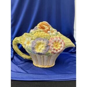 Porcelain Basket of Flowers Tea Pot Made In Italy